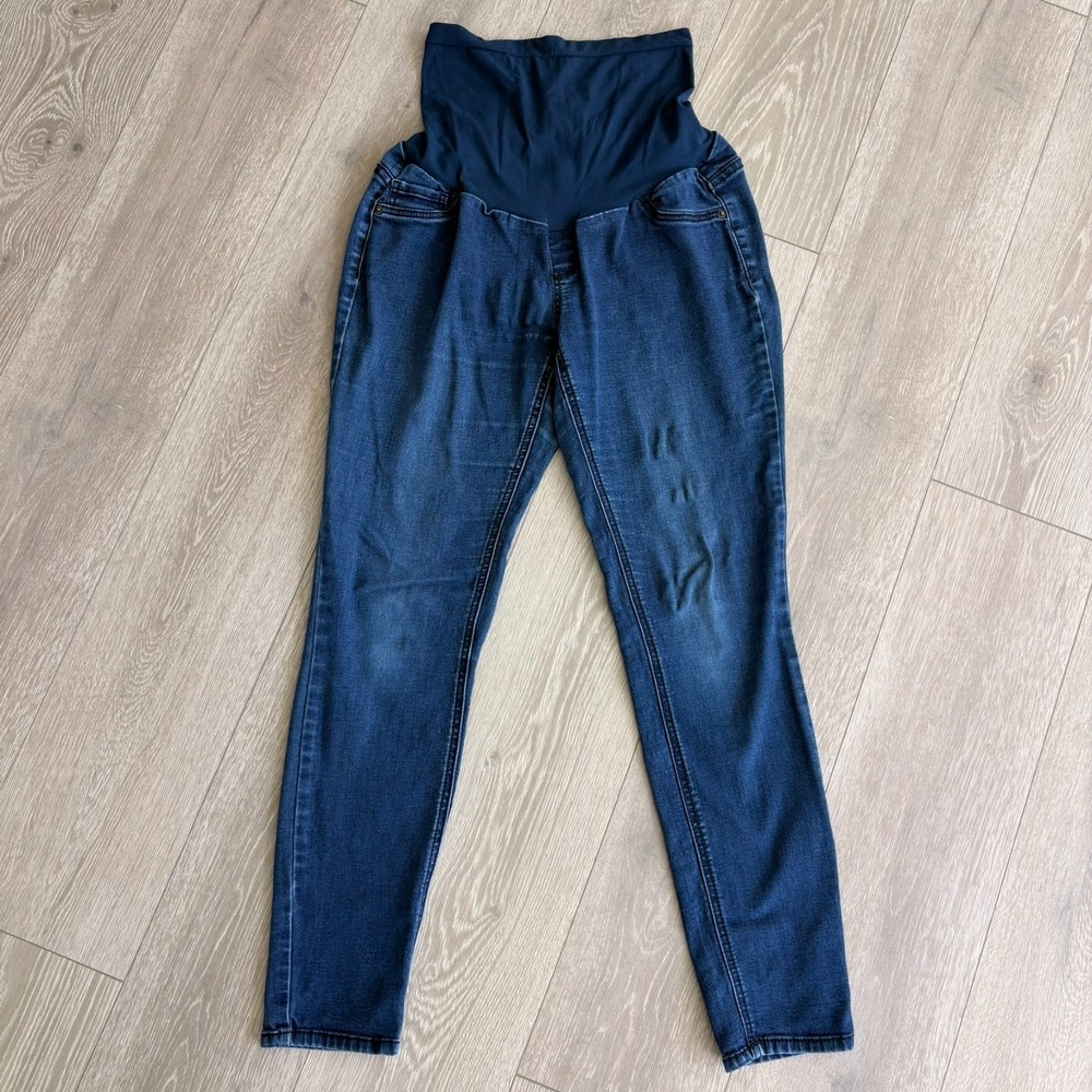 Indigo Blue Womens Blue Denim High Rise Comfort Maternity Jeans Jeggings Size L